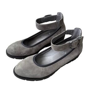 Earth Zurich Sion Mary Jane Wedge Thunder Gray Suede Adj Ankle Strap‎ Comfort 9